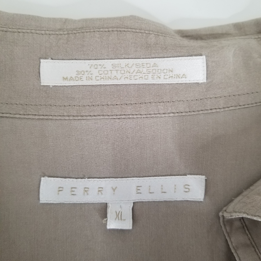 Perry Ellis Silk Blend Long Sleeve Button Down Tan/Beige Shirt Size XL - Picture 9 of 10